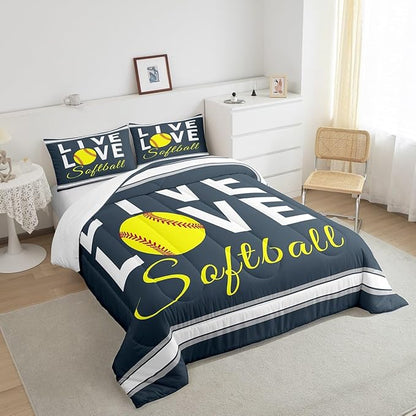 Feelyou Kids Softball Comforter Set King Size Softball Gaming Bedding Set for Boys Girls Teens Bedroom Decor Sports Theme Comforter Women Men Baseball Gaming Duvet Set with 2 Pillow Case