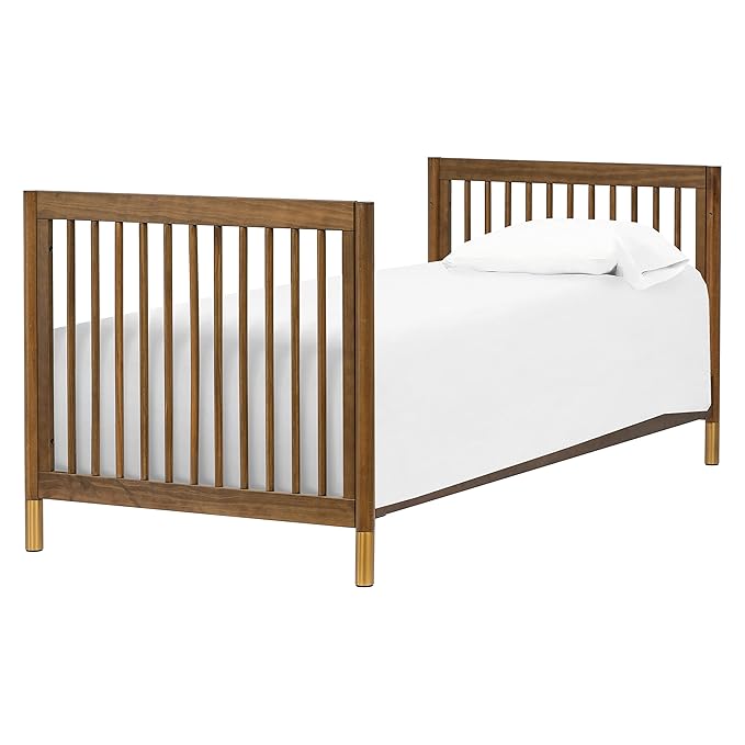 babyletto Gelato 4-in-1 Convertible Mini Crib in Natural Walnut and Brushed Gold Feet, Greenguard Gold Certified