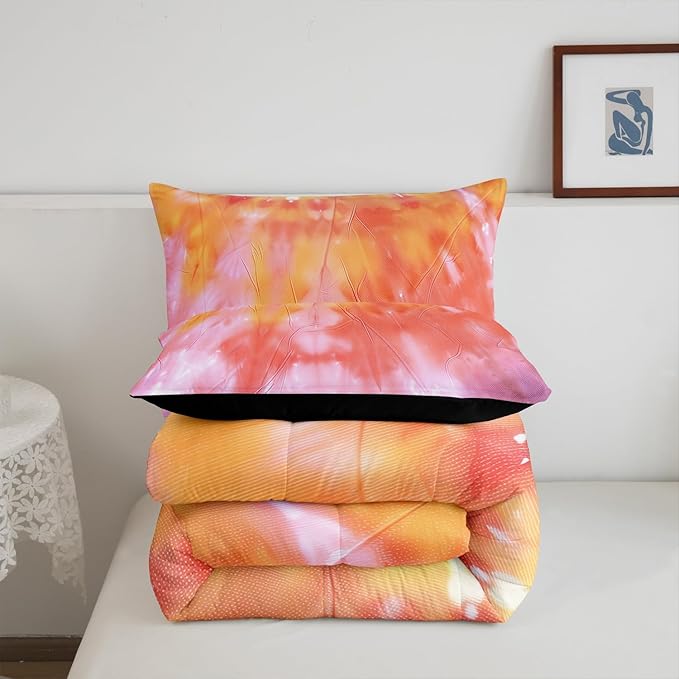 Boho Comforter Set Spiral Tye Dye Pattern 3pc Down Comforter Queen Size Rainbow Bedding Sets with 2 Pillowcases Soft Comfortable Machine Washable,Trippy Psychedelic Gypsy Duvet Quilt Set for Teen Girl