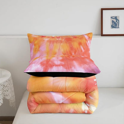 Boho Comforter Set Spiral Tye Dye Pattern 3pc Down Comforter Queen Size Rainbow Bedding Sets with 2 Pillowcases Soft Comfortable Machine Washable,Trippy Psychedelic Gypsy Duvet Quilt Set for Teen Girl
