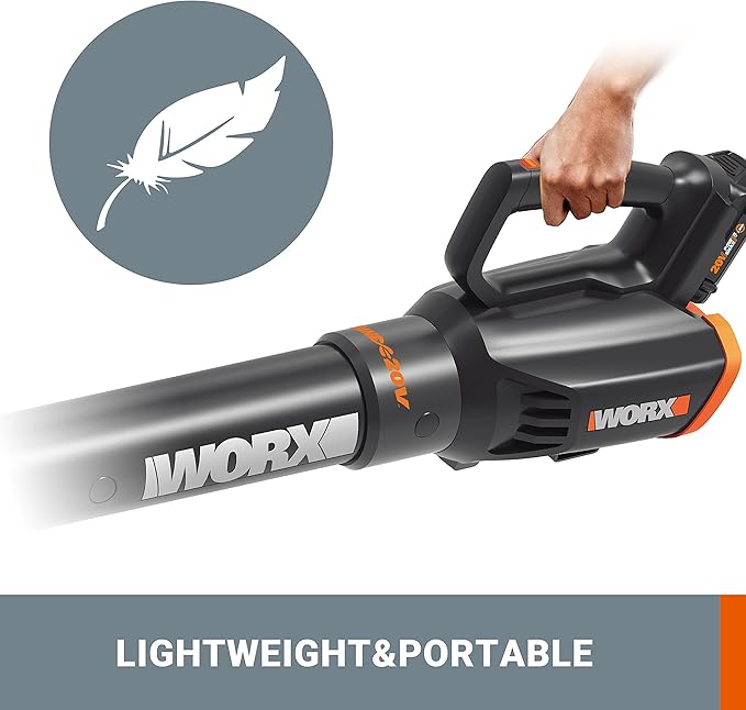 WORX Cordless Leaf Blower 20V WORXAIR Turbine Blower WG547.2 for Lawn Care Yard Work, 2 Variable Speed Control, 1 * 4.0 Ah Battery & Charger Included