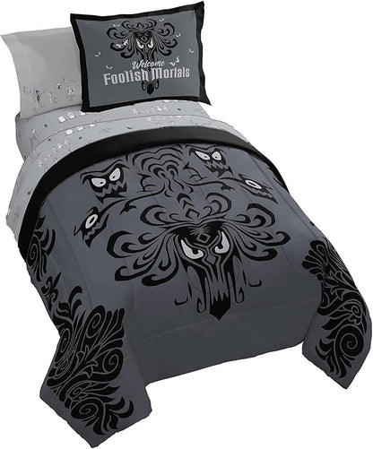 Jay Franco Disney Haunted Mansion Happy Haunts Damask 7 Piece Full Bed Set - includes Reversible Comforter & Sheet Set - Super Soft Fade Resistant Microfiber - (Official Disney Product)