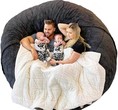 6FT Giant Round Faux Fur Bean Bag Chair Cover - Ultra Soft and Fluffy for Adults, Machine Washable (No Filler, Cover Only)