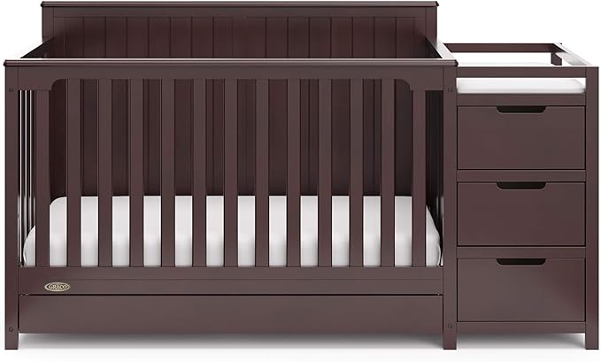 Graco Hadley 5-in-1 Convertible Crib and Changer with Drawer (Espresso) – GREENGUARD Gold Certified, Crib and Changing Table Combo with Drawer, Includes Baby Changing Pad, Converts to Full-Size Bed