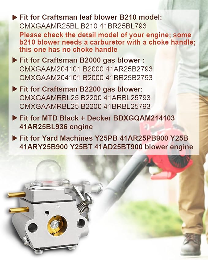 B210 Carburetor Kit for Craftsman B200 B2200 B2000 Leaf Blower, Fit for MTD Black Decker Fit for Yard Machines
