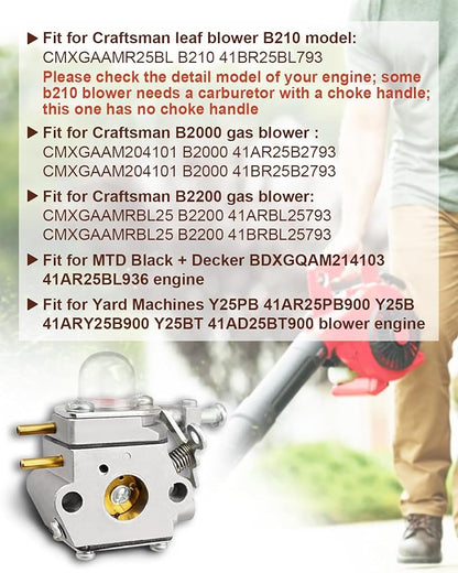 B210 Carburetor Kit for Craftsman B200 B2200 B2000 Leaf Blower, Fit for MTD Black Decker Fit for Yard Machines