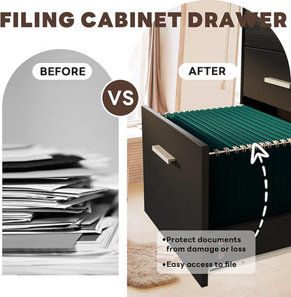 Maxtown 3 Drawer File Cabinet, Wood Filing Cabinet for Home Office, File Cabinet Office Drawer with Lock, Rolling Filing Cabinet for A4/Letter Size, Oak Grain