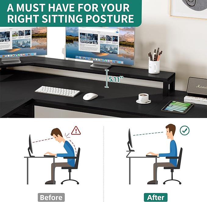 YITAHOME L Shaped Desk with File Drawer, 65" Large Computer Desk Corner Desk with Lift Top, Standing Desk Height Adjustable with Monitor Stand & Storage Shelves for Home Office, Black