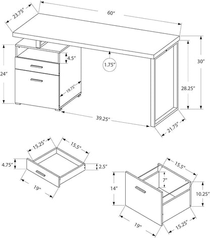 Monarch Specialties I 7145 Computer Writing Desk for Home & Office Laptop Table with Drawers Open Shelf and File Cabinet-Left or Right Set Up, 60" L, Cappuccino