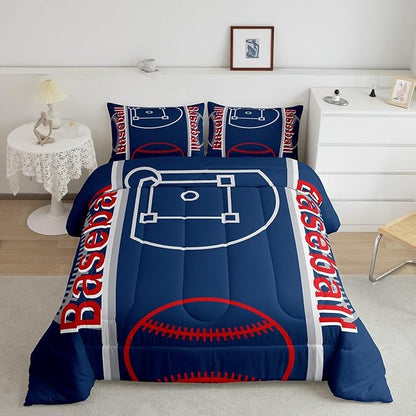Feelyou Baseball Print Bedding Set Twin Size Sports Game Comforter Set for Kids Boys Girls Decor Baseball Gaming Comforter Microfiber Ball Duvet Set Bedroom Quilt Set