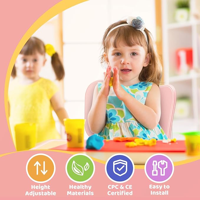 FUNLIO Adjustable Kids Chair (2pcs), 3 Level Height Adjustable Toddler Chair for Ages 3-8, Sturdy Child Chair with Maximum Bearing 220lbs, for Classrooms/Daycares/Homes, CPC & CE Approved - Pink