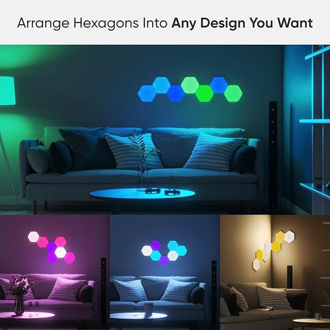 Nanoleaf Shapes WiFi and Thread Smart RGBW 16M+ Color LED Dimmable Gaming and Home Decor Wall Lights Smarter Kits Hexagons Smarter Kit (7 Pack)