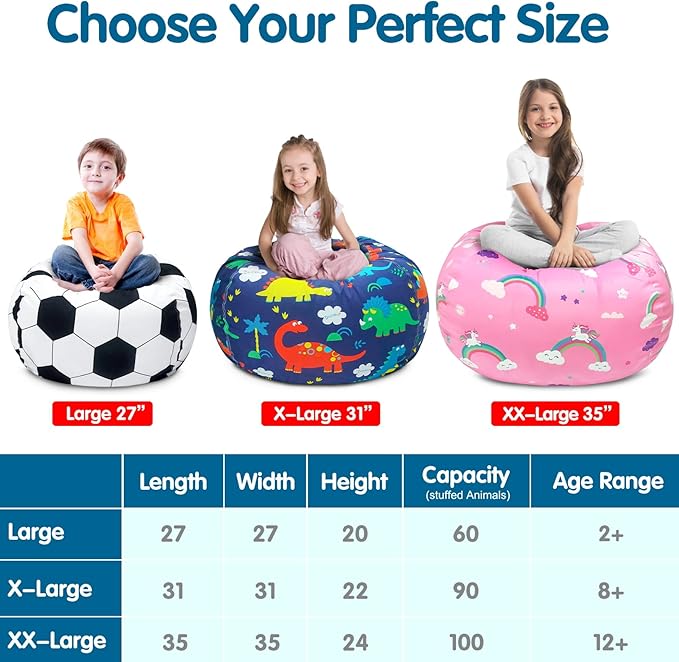 Lukeight Stuffed Animal Storage Bean Bag Chair Cover for Kids, Zipper Beanbag Chair Cover for Organizing Toddler & Kids' Rooms Plush Toys (Stars Gray Velvet, Large)