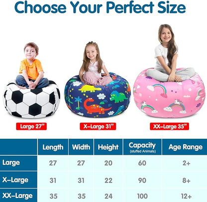 Lukeight Stuffed Animal Storage Bean Bag Chair Cover for Kids, Zipper Beanbag Chair Cover for Organizing Toddler & Kids' Rooms Plush Toys (Construction Velvet, Large)