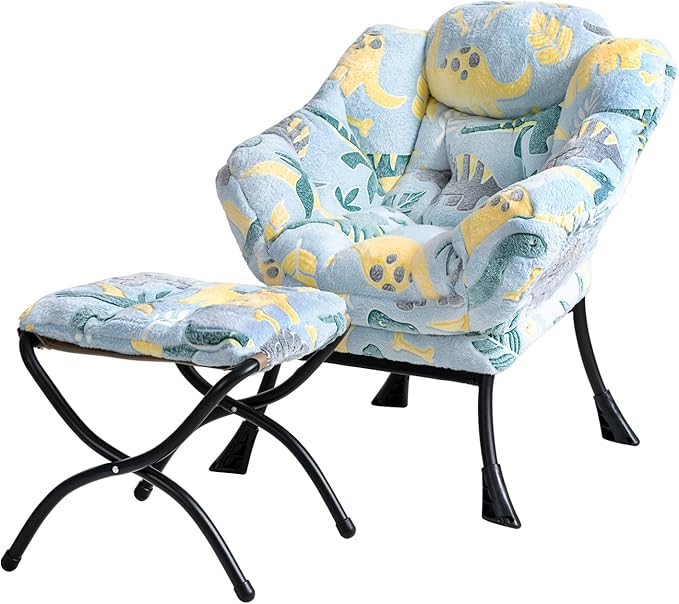 Welnow Toddler Kids Lazy Chair with Ottoman, Glow in The Dark Accent Comfy Lounge Children Armchair Couch with Removable Cover, Detachable Reading Chair with Footrest for Boy or Girl