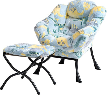 Welnow Toddler Kids Lazy Chair with Ottoman, Glow in The Dark Accent Comfy Lounge Children Armchair Couch with Removable Cover, Detachable Reading Chair with Footrest for Boy or Girl