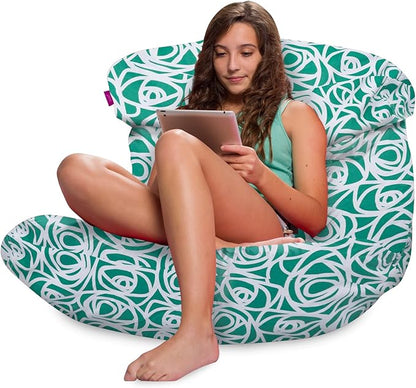 Posh Creations Structured Comfy Bean Bag Chair for Gaming, Reading, and Watching TV, Laguna Lounger, Canvas - Roses Mint