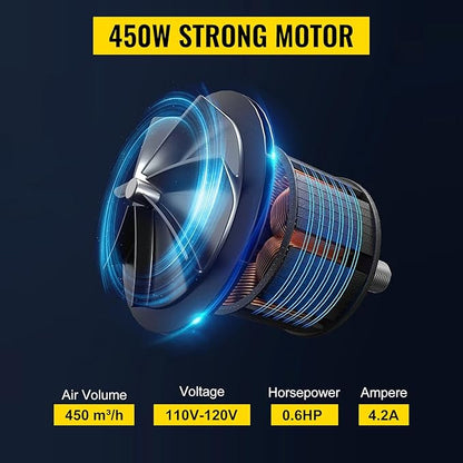 VEVOR Air Blower, 450W 0.6HP Inflatable Blower, Portable and Powerful Bounce House Blower, 1750Pa Commercial Air Blower Pump Fan, Used for Inflatable Bouncy Castle and Jump Slides, Yellow