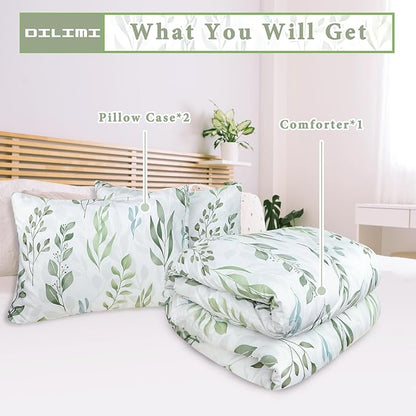 DILIMI King Size Comforter Set, 3 Pieces King Comforter Set, Reversible Green Comforter King, Ultra Soft and Fluffy Bedding Comforter Sets with Comforter, 2 Pillowcase