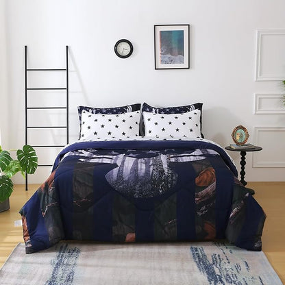 Camo Deer Comforter Set Twin Size 7 Piece Bed in A Bag Camouflage American Flag Bedding Set for Boys Kids Teens Men Super Soft All Season
