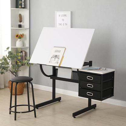 NicBex Laik-DW-00016-DX Desks, 45.67" W x 23.6" D x 29.5" H, White+Black