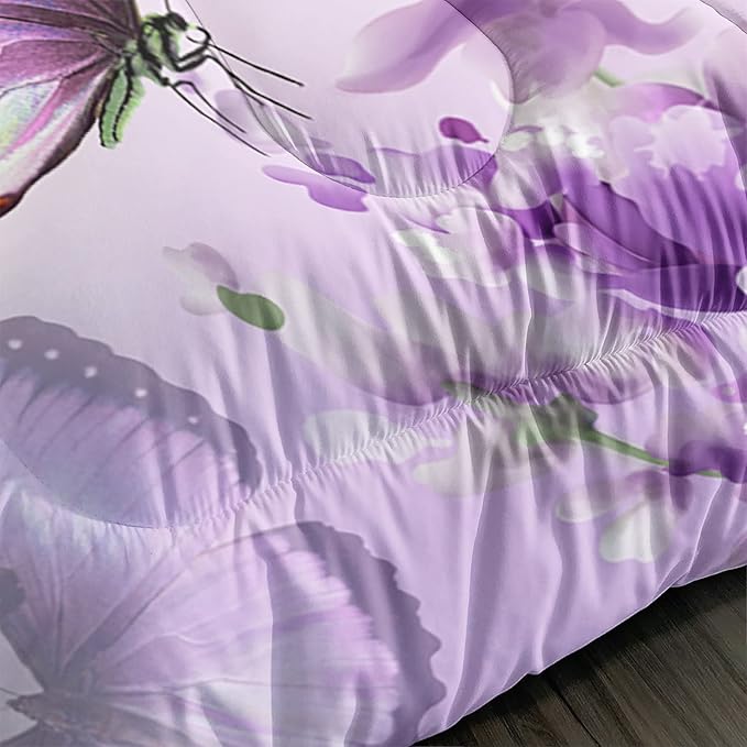Purple Lavender Butterfly Comforter Set for Girl Kid Adult Colorful Butterfly Pattern Bedding Set Aesthetics Butterflies Quilt Bed Set Twin Size with 1 Comforter and 2 Pillowcases
