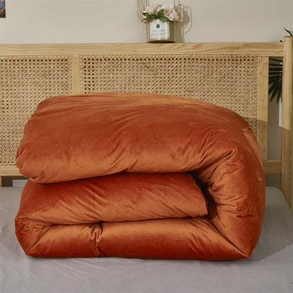 Wellboo Burnt Orange Fluffy Comforter Sets King Women Men Rust Caramel Velvet Bedding Comforters Solid Terracotta Flannel Modern Aesthetic Quilts Warm Winter Plain Reddish Plush Blankets Soft Durable