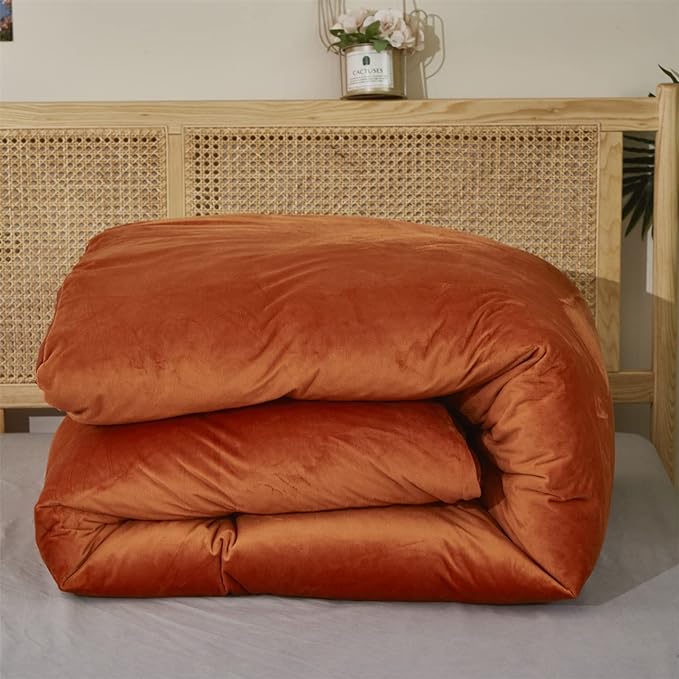 Wellboo Burnt Orange Velvet Comforter Sets California King Women Girls Rust Caramel Fluffy Bedding Comforters Cal King Solid Terracotta Flannel Modern Aesthetic Quilts Warm Plain Reddish Plush Blanket
