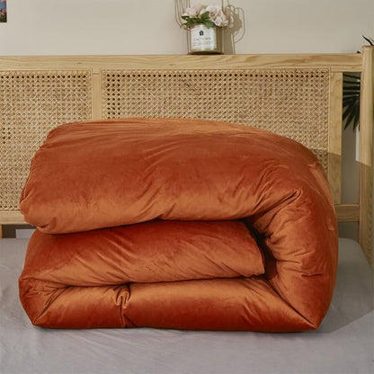 Burnt Orange Color Velvet Comforter Set Full Solid Rust Color Flannel Velvet Bedding Comforter Set All Caramel Colour 3 PCs Shaggy Soft Warm and Durable Flannel Blanket Full