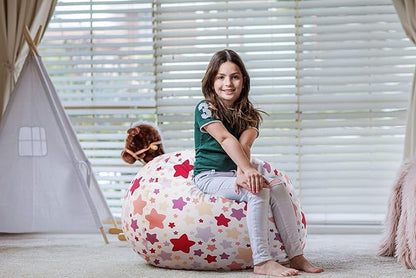 Wekapo Stuffed Animal Storage Bean Bag Chair Cover for Kids | Stuffable Zipper Beanbag for Organizing Children Plush Toys Large Premium Cotton Canvas (Large star, X-Large)