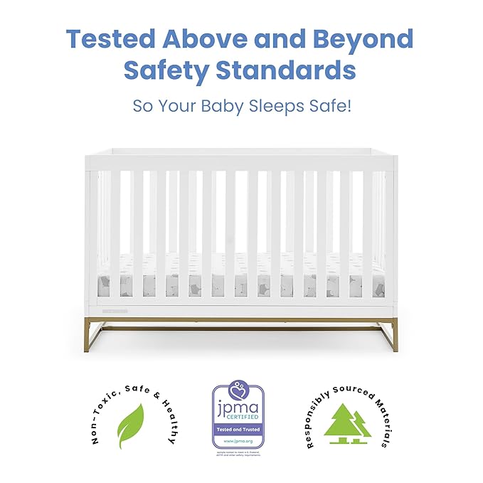 Delta Children Jade 4-in-1 Convertible Crib - Greenguard Gold Certified, Bianca White/Bronze