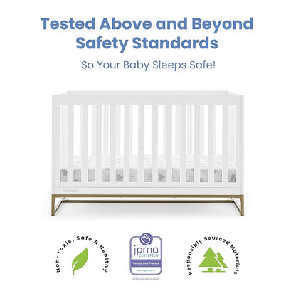 Delta Children Jade 4-in-1 Convertible Crib - Greenguard Gold Certified, Bianca White/Bronze