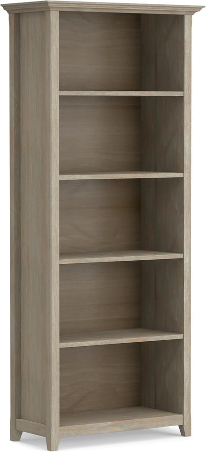 SIMPLIHOME Amherst SOLID WOOD 30 Inch Transitional 5 Shelf Bookcase in Distressed Grey, For the Living Room, Study Room and Office