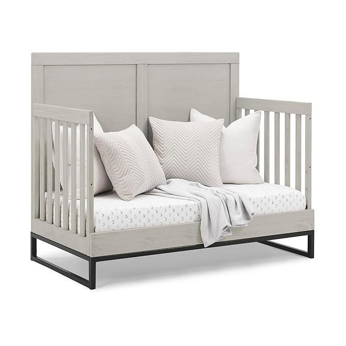 Simmons Kids Foundry 6-in-1 Convertible Baby Crib, Rustic Mist with Matte Black