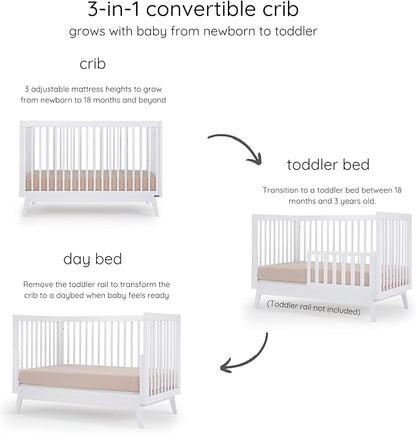 dadada Baby Soho 3-in-1 Convertible Crib to Toddler Bed – Wooden Crib Made in Italy, GREENGUARD Gold Certified Small Baby Crib – Baby-Safe Finish, Modern Design (White)