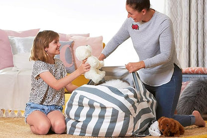 Aubliss Stuffed Animal Bean Bag Storage Chair, Beanbag Covers Only for Organizing Plush Toys, Turns into Bean Bag Seat for Kids When Filled, Medium 32"-Canvas Stripes Grey/White