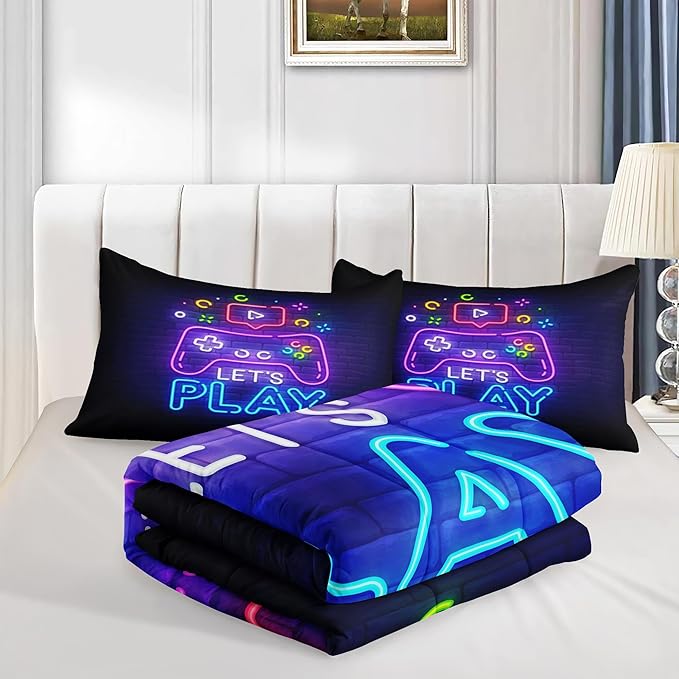 Gamer Comforter Sets Queen 6PCS,Queen Purple Bedding Sets for Boys,Gaming Comforter Set,Queen Size Bedding Sets for Boys,Bed in A Bag with Sheets(Queen,Purple Color)