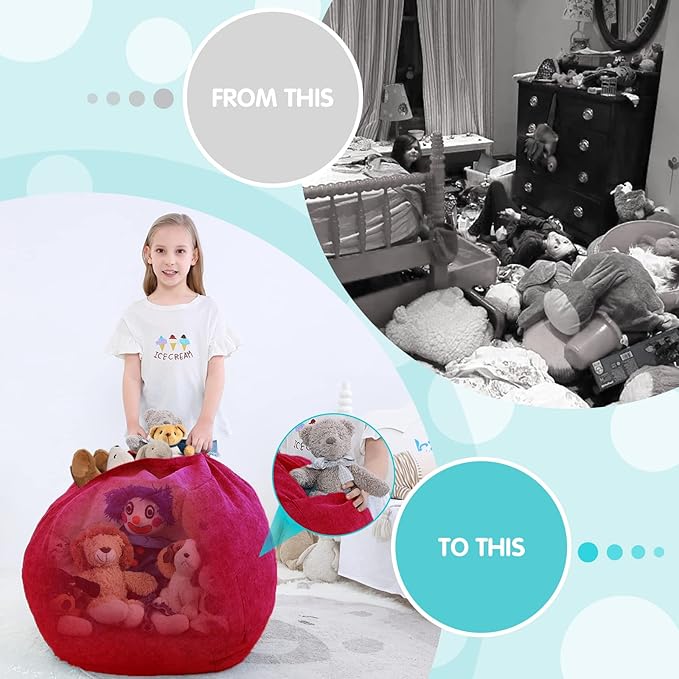 Stuffed Animal Storage Bean Bag Chair Cover (No Filler) for Kids and Adults.Soft Premium Corduroy Stuffable Beanbag for Organizing Children Plush Toys or Memory Foam Small 100L (Red)