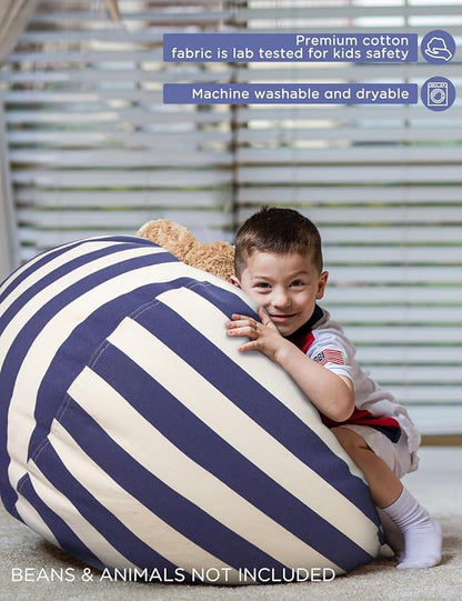 Aubliss Stuffed Animal Bean Bag Storage Chair (Royal Blue/White Striped, Large (38''))