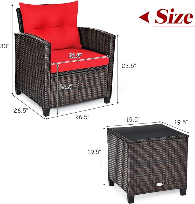 3 PCS Patio Furniture Set, OneSize, Red