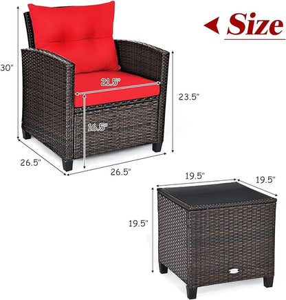 3 PCS Patio Furniture Set, OneSize, Red