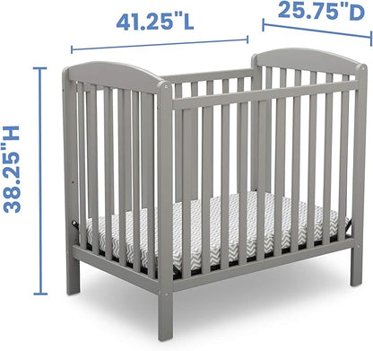 Delta Children Emery Mini Convertible Baby Crib with 2.75-inch Mattress, Grey