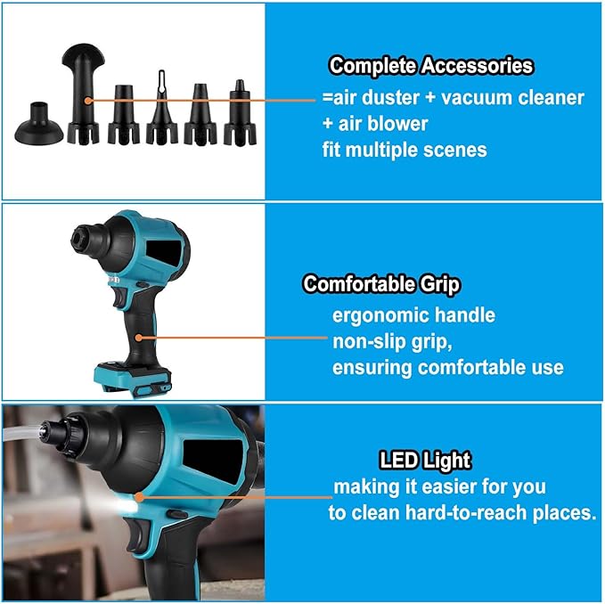 Cordless Dust Blower for Makita 18V Battery, 50000RPM Brushless Motor High Volume Compressed Air Duster for Computer Keyboard, Garage, Sawmill Room, Camping BBQ, Wood Workshop Cleaning(Tool Only)