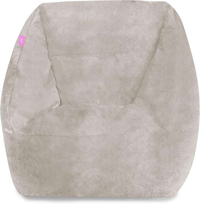 Posh Creations Structured Comfy Bean Bag Chair for Gaming, Reading, and Watching TV, Coronado Chair, Rabbit Fur - Cream, Faux Rabbit Fur - Cream