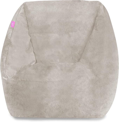 Posh Creations Structured Comfy Bean Bag Chair for Gaming, Reading, and Watching TV, Coronado Chair, Rabbit Fur - Cream, Faux Rabbit Fur - Cream