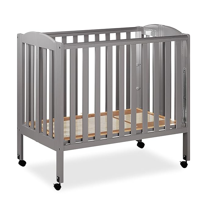 3 in 1 Portable Folding Stationary Side Crib in Steel Grey, Greenguard Gold Certified, Safety Wheels with Locking Casters, Convertible, 3 Mattress Heights