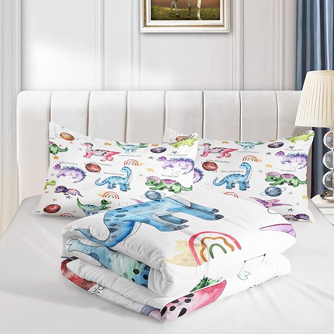 CVHOUSE Dinosaur Bedding Set,Dinosaur Comforter,Dinosaur Comforter Set King,Microfiber Quilt Set with 1 Comforter and 2 Pillow Cases- 3 Piece