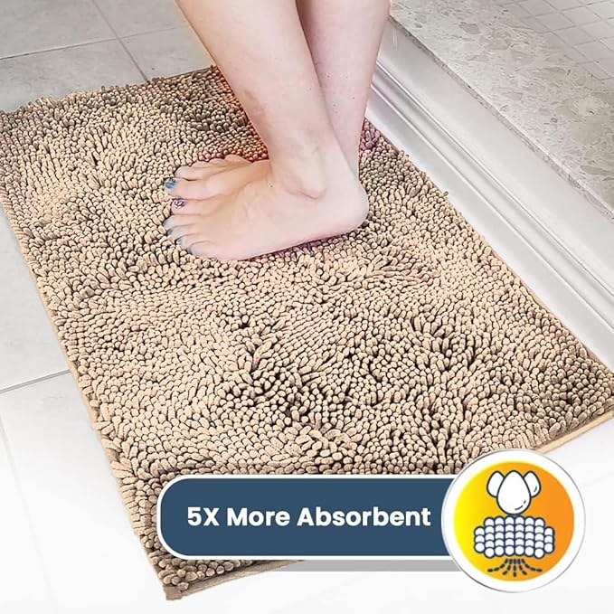 Muddy Mat® Shown ON TV Highly Absorbent Microfiber Door Mat and Pet Rug Non Slip Thick Washable Area and Bath Mat Soft Chenille for Kitchen Bathroom Bedroom Indoor and Outdoor - Beige XL 59"X35"