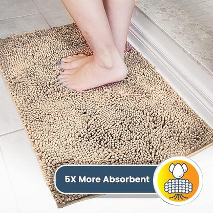 Muddy Mat® Shown ON TV Highly Absorbent Microfiber Door Mat and Pet Rug Non Slip Thick Washable Area and Bath Mat Soft Chenille for Kitchen Bathroom Bedroom Indoor and Outdoor - Beige XL 59"X35"