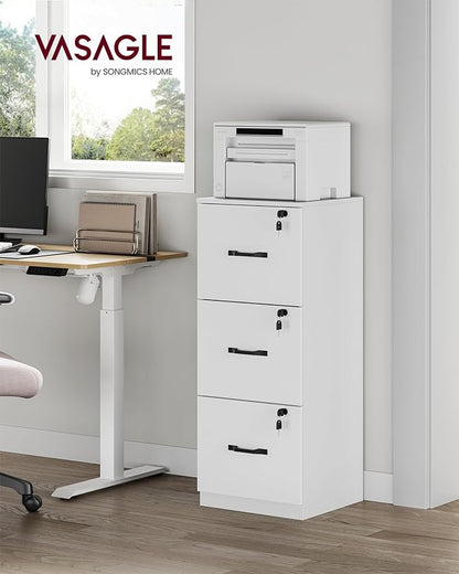 VASAGLE 3-Drawer Vertical File Cabinet, Filing Cabinet for Home Office, Printer Stand, with 3 Lockable Drawers, Adjustable Hanging Rail, for A4 and Letter-Size Files, Cloud White UOFC055W14